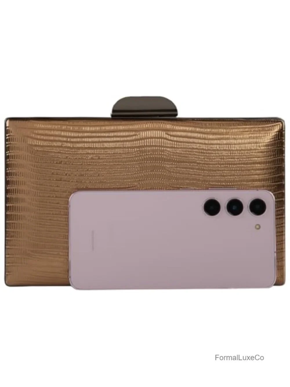 Metallic Hard Case Evening Party Clutch with Crossbody Chain